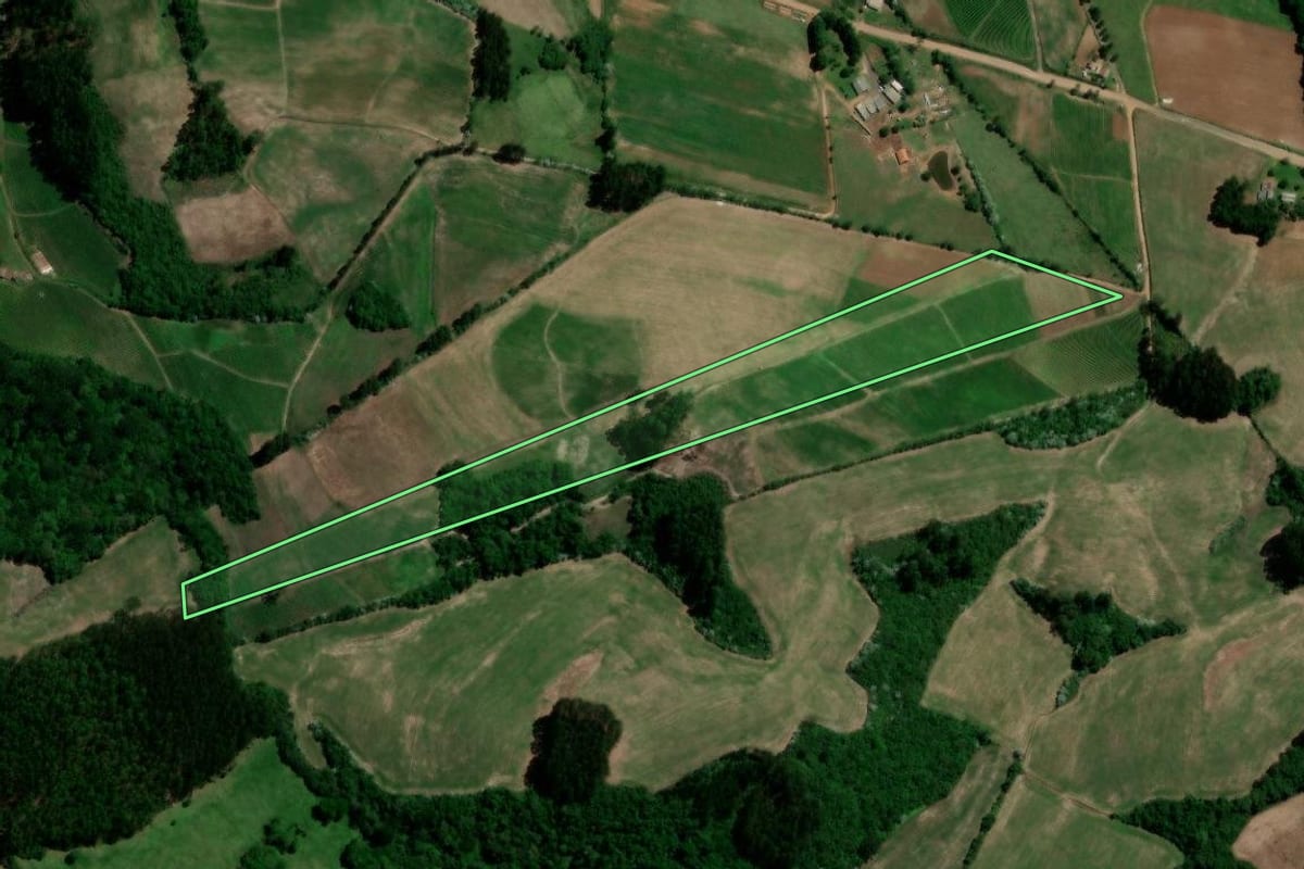 Imagem de satélite do imóvel rural em Sobradinho (RS), com o contorno declarado no CAR desenhado por cima.