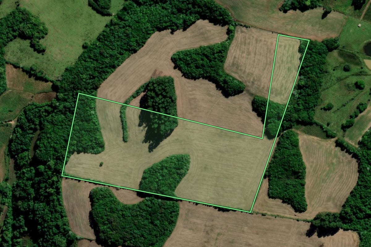 Imagem de satélite do imóvel rural em Sobradinho (RS), com o contorno declarado no CAR desenhado por cima.