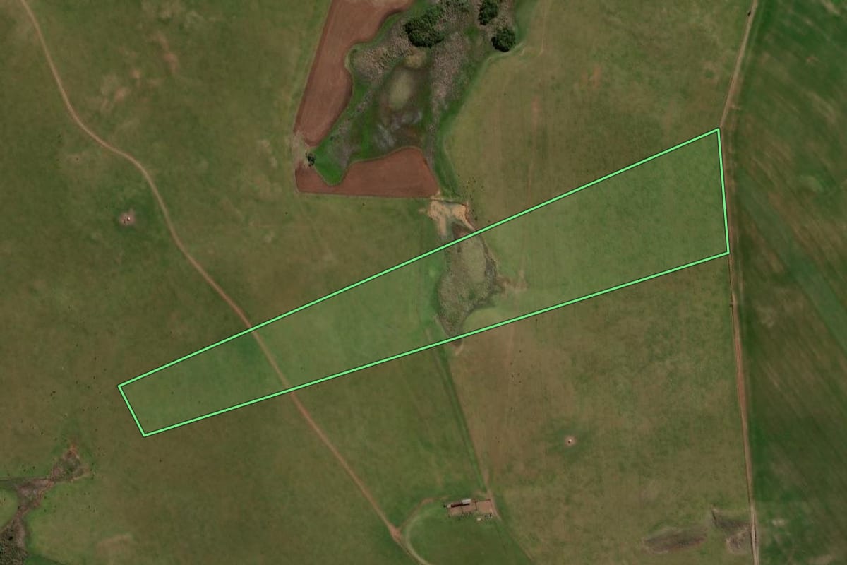 Imagem de satélite do imóvel rural em Soledade (RS), com o contorno declarado no CAR desenhado por cima.