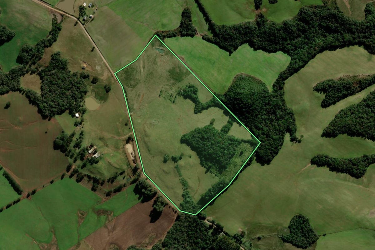 Imagem de satélite do imóvel rural em Soledade (RS), com o contorno declarado no CAR desenhado por cima.