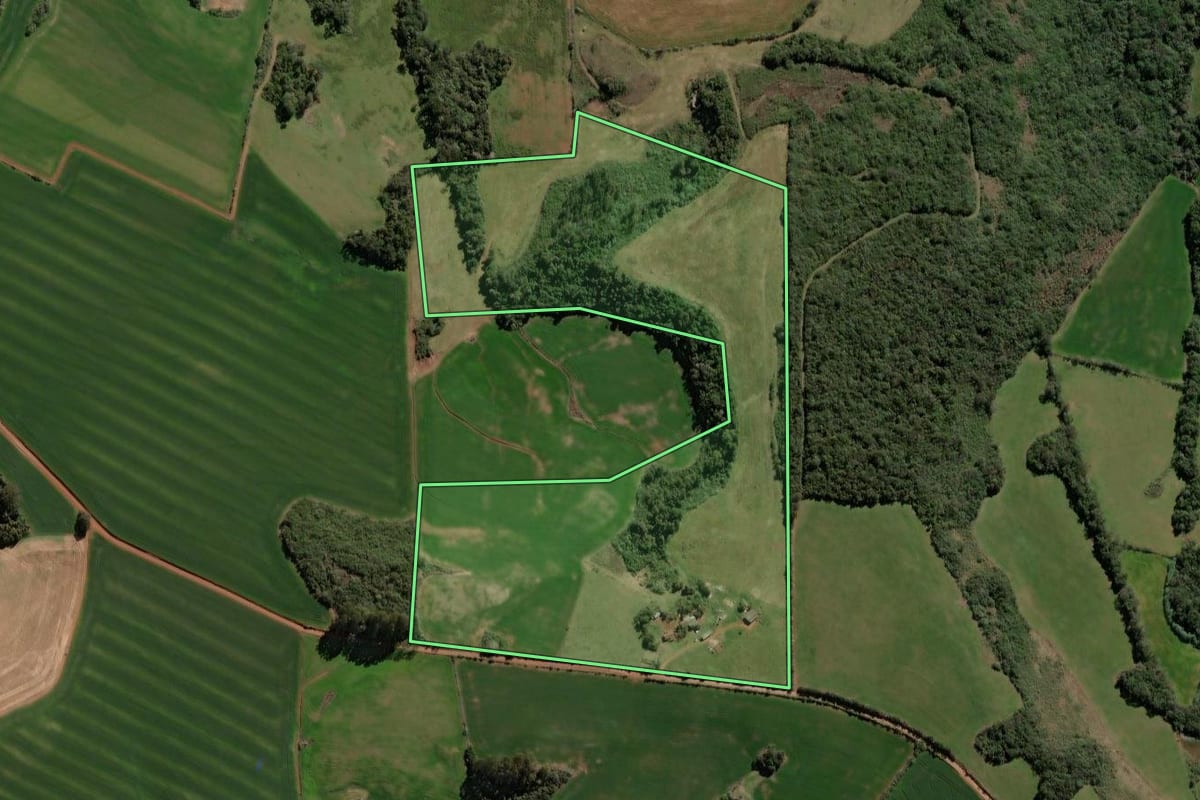 Imagem de satélite do imóvel rural em Soledade (RS), com o contorno declarado no CAR desenhado por cima.