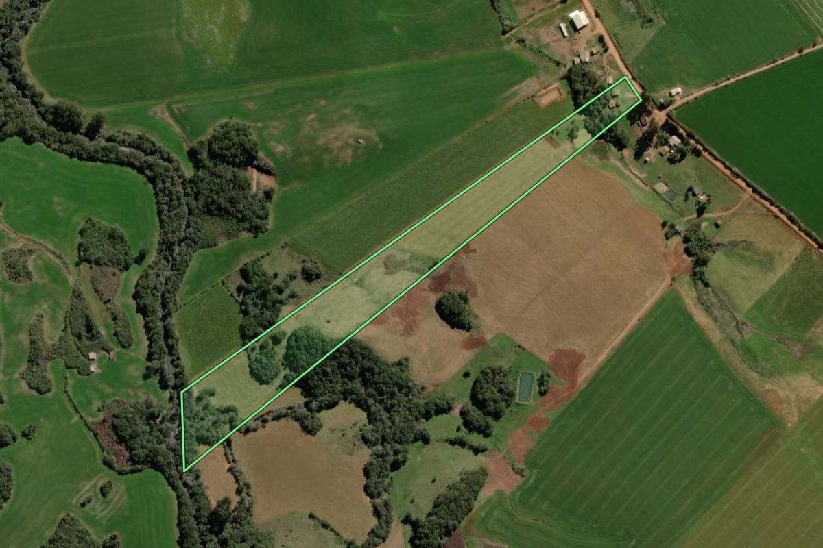 Imagem de satélite do imóvel rural em Soledade (RS), com o contorno declarado no CAR desenhado por cima.