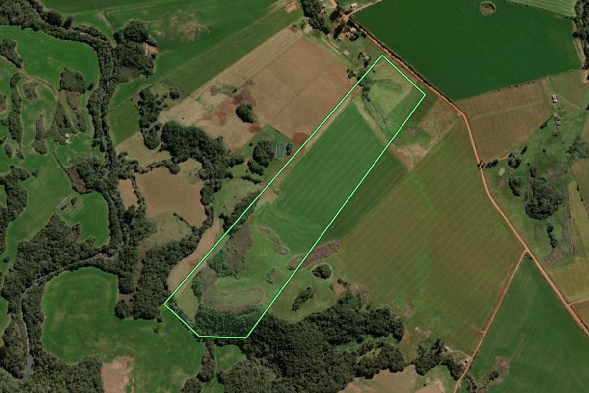Imagem de satélite do imóvel rural em Soledade (RS), com o contorno declarado no CAR desenhado por cima.