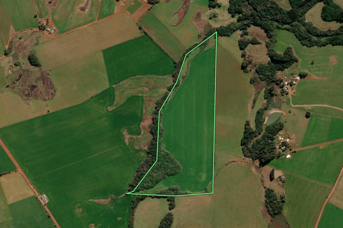 Imagem de satélite do imóvel rural em Soledade (RS), com o contorno declarado no CAR desenhado por cima.