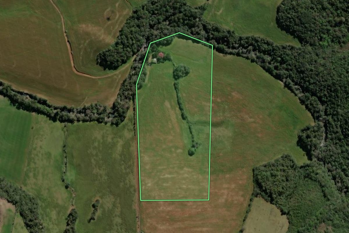 Imagem de satélite do imóvel rural em Soledade (RS), com o contorno declarado no CAR desenhado por cima.