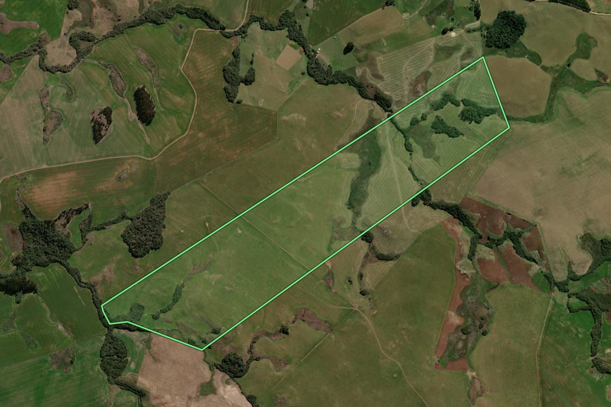 Imagem de satélite do imóvel rural em Soledade (RS), com o contorno declarado no CAR desenhado por cima.