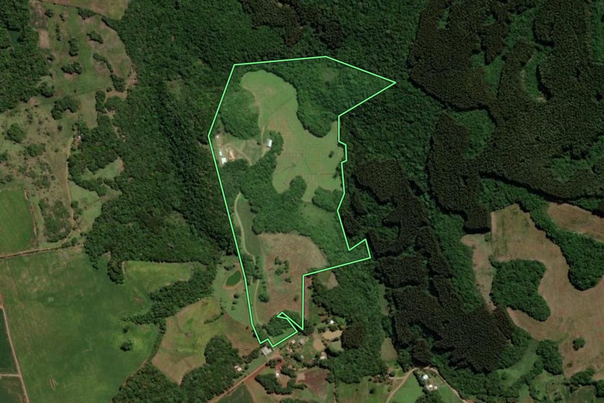 Imagem de satélite do imóvel rural em Soledade (RS), com o contorno declarado no CAR desenhado por cima.
