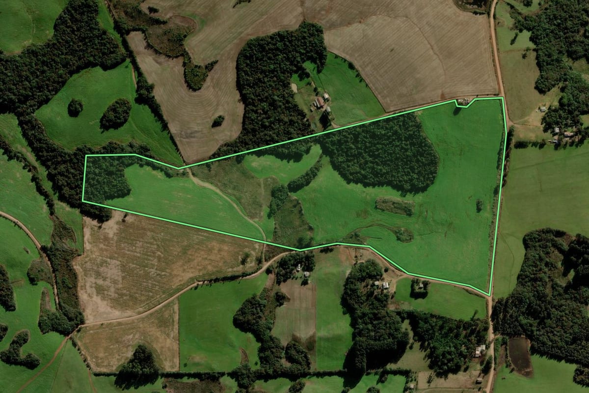 Imagem de satélite do imóvel rural em Soledade (RS), com o contorno declarado no CAR desenhado por cima.
