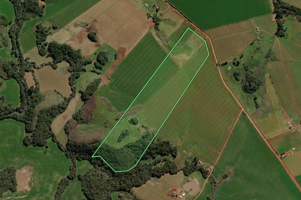 Imagem de satélite do imóvel rural em Soledade (RS), com o contorno declarado no CAR desenhado por cima.