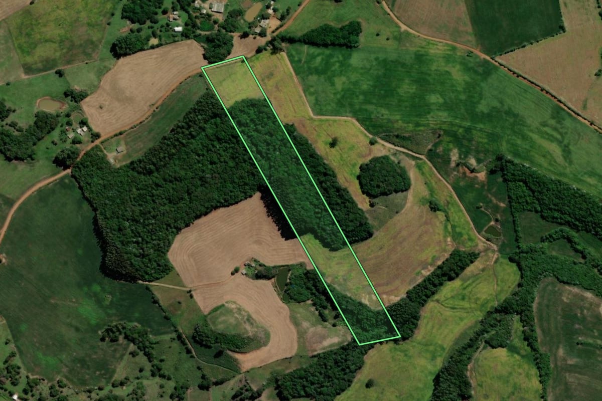 Imagem de satélite do imóvel rural em Soledade (RS), com o contorno declarado no CAR desenhado por cima.