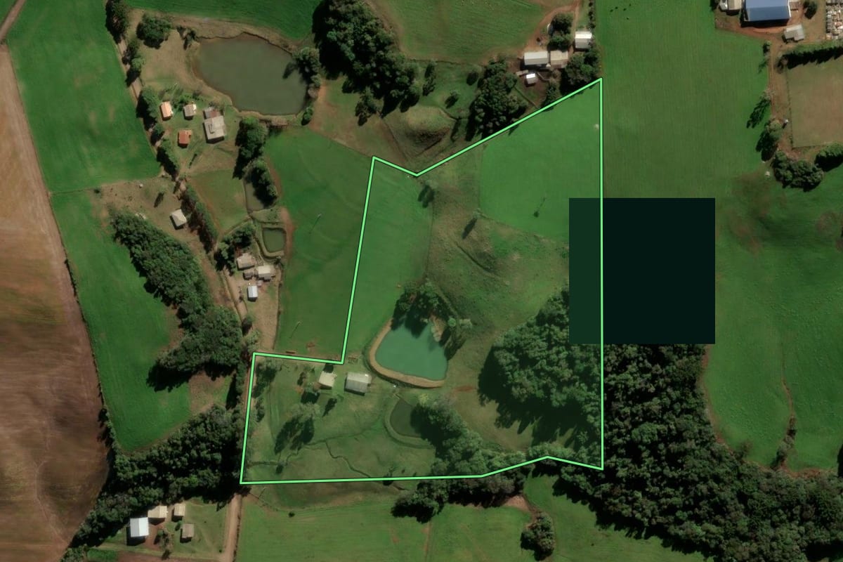 Imagem de satélite do imóvel rural em Soledade (RS), com o contorno declarado no CAR desenhado por cima.