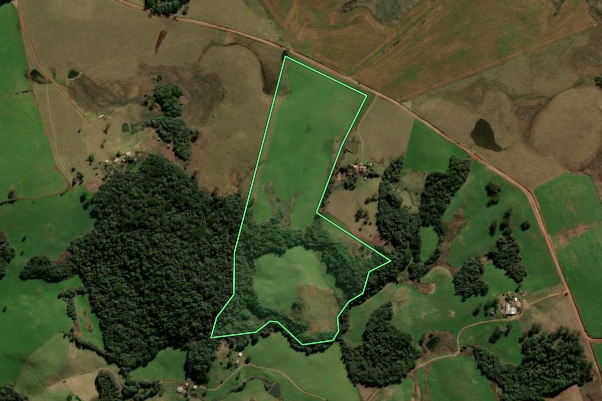 Imagem de satélite do imóvel rural em Soledade (RS), com o contorno declarado no CAR desenhado por cima.
