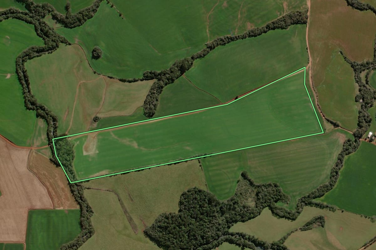 Imagem de satélite do imóvel rural em Soledade (RS), com o contorno declarado no CAR desenhado por cima.