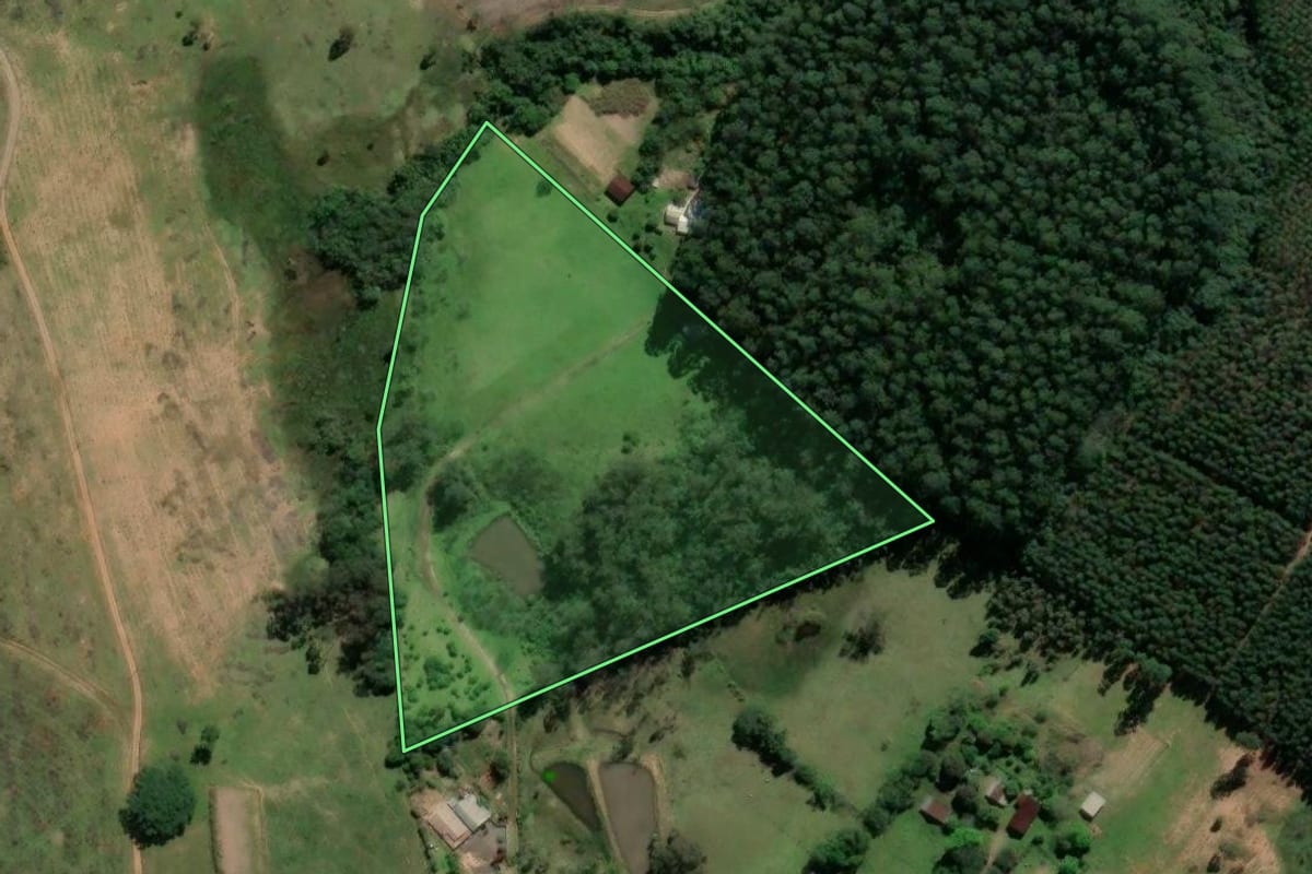 Imagem de satélite do imóvel rural em Tabaí (RS), com o contorno declarado no CAR desenhado por cima.