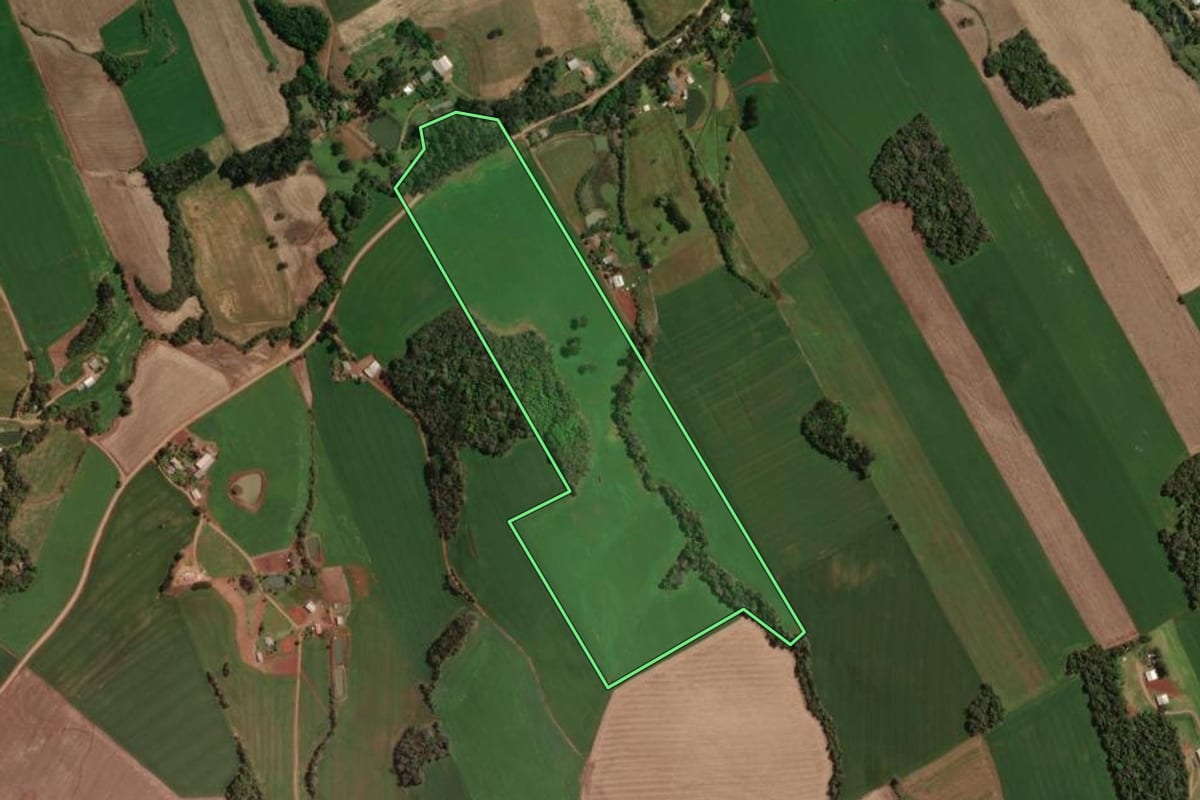 Imagem de satélite do imóvel rural em Tapejara (RS), com o contorno declarado no CAR desenhado por cima.