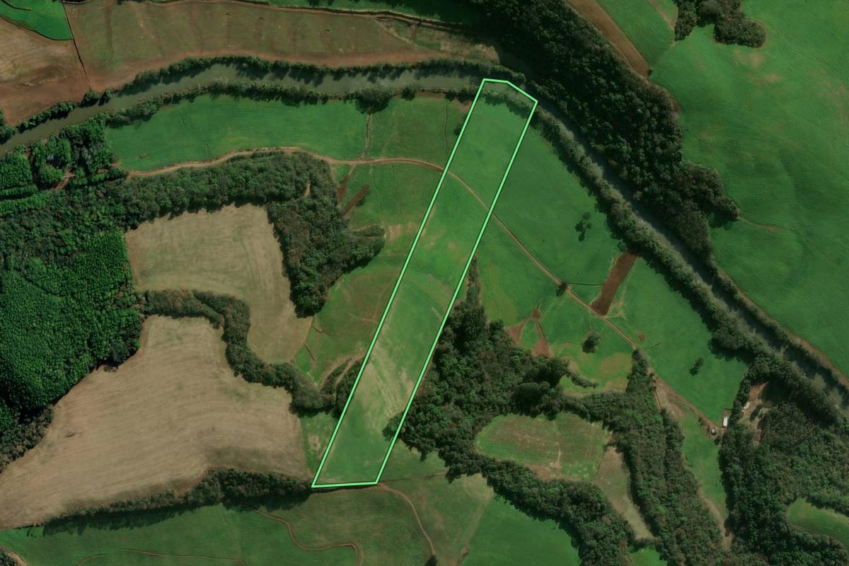 Imagem de satélite do imóvel rural em Tapejara (RS), com o contorno declarado no CAR desenhado por cima.