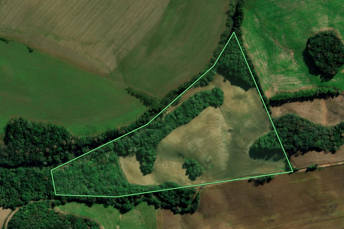 Imagem de satélite do imóvel rural em Tapejara (RS), com o contorno declarado no CAR desenhado por cima.