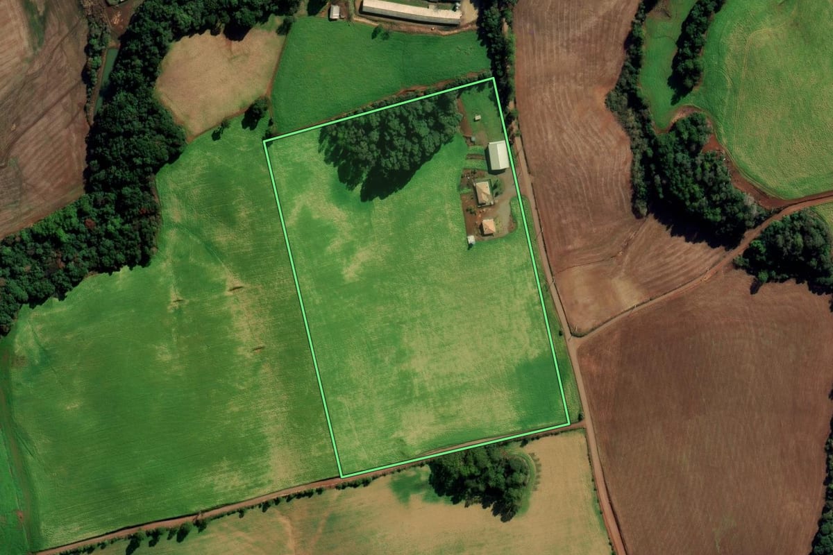 Imagem de satélite do imóvel rural em Tapejara (RS), com o contorno declarado no CAR desenhado por cima.