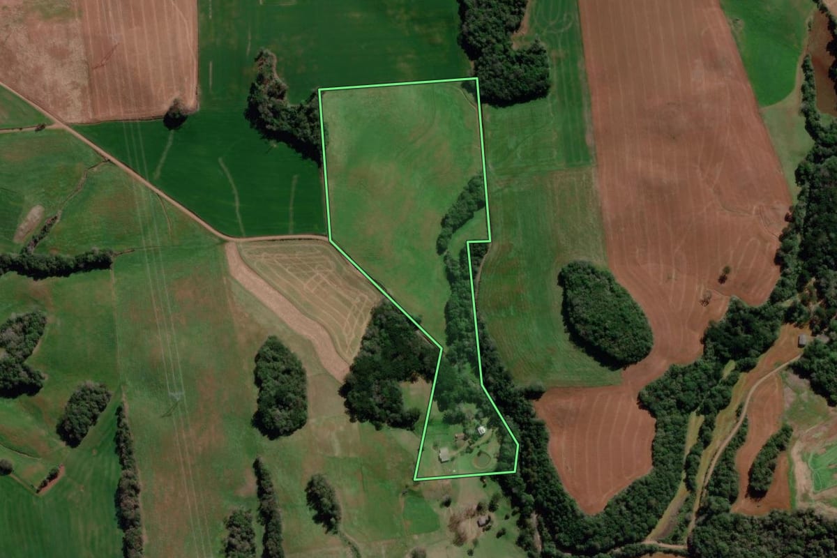 Imagem de satélite do imóvel rural em Tapejara (RS), com o contorno declarado no CAR desenhado por cima.