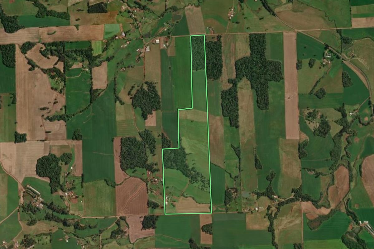 Imagem de satélite do imóvel rural em Tapejara (RS), com o contorno declarado no CAR desenhado por cima.