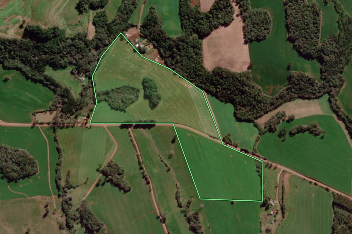 Imagem de satélite do imóvel rural em Tapejara (RS), com o contorno declarado no CAR desenhado por cima.