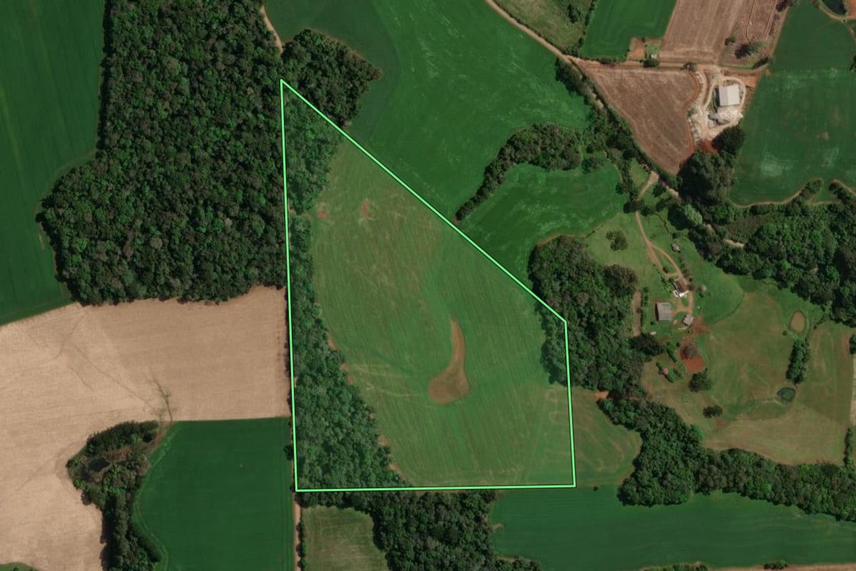 Imagem de satélite do imóvel rural em Tapejara (RS), com o contorno declarado no CAR desenhado por cima.