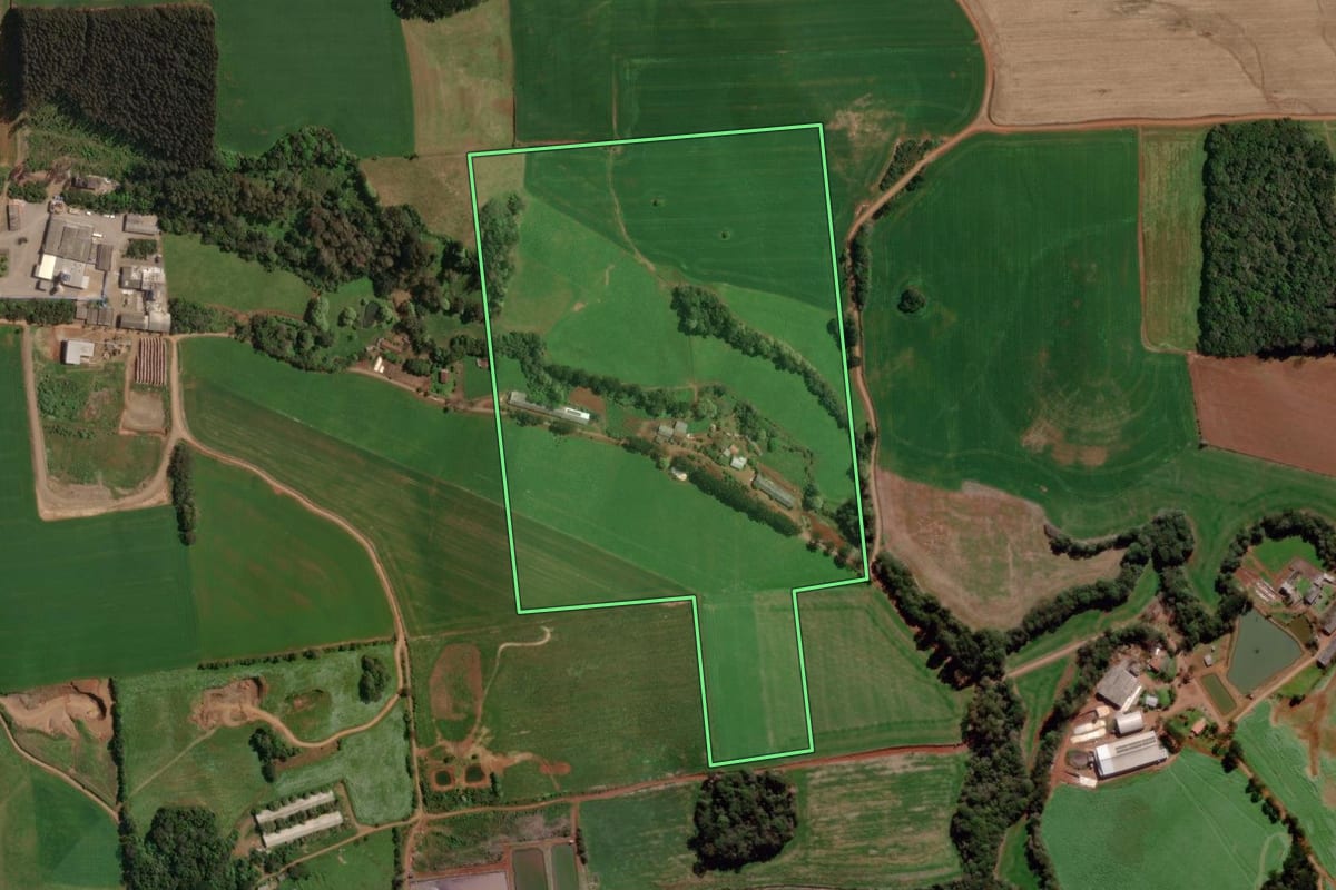 Imagem de satélite do imóvel rural em Tapejara (RS), com o contorno declarado no CAR desenhado por cima.