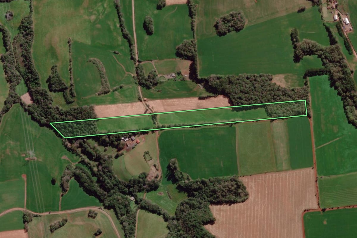 Imagem de satélite do imóvel rural em Tapejara (RS), com o contorno declarado no CAR desenhado por cima.