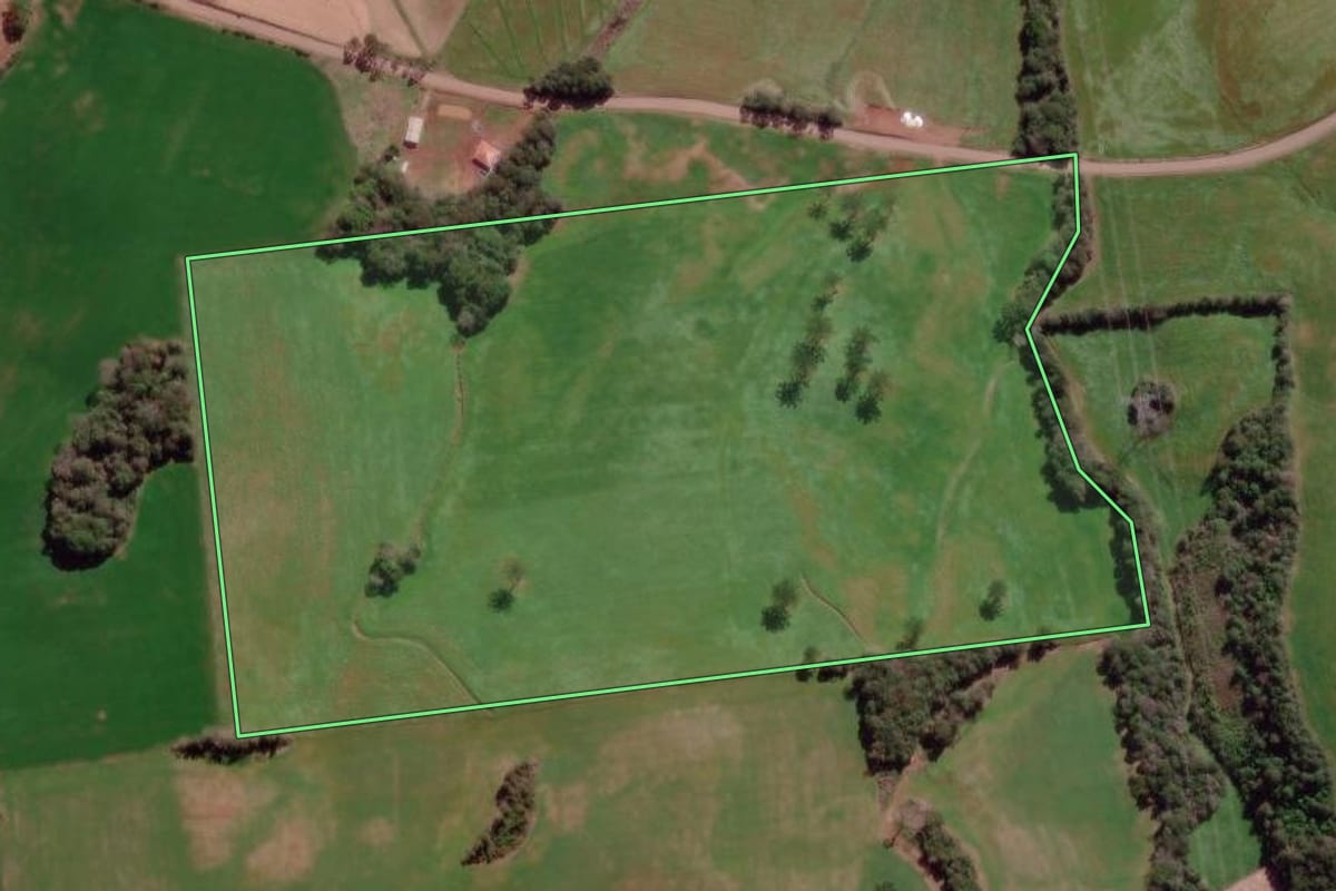 Imagem de satélite do imóvel rural em Tapejara (RS), com o contorno declarado no CAR desenhado por cima.
