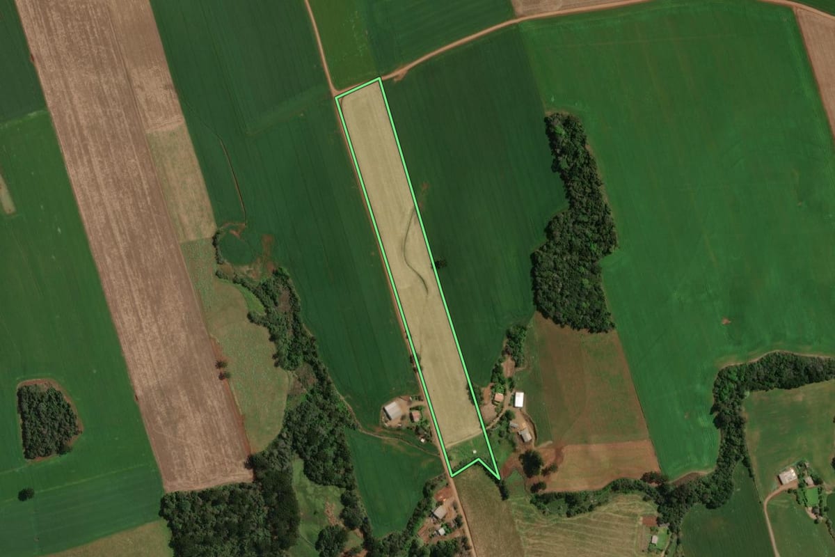 Imagem de satélite do imóvel rural em Tapejara (RS), com o contorno declarado no CAR desenhado por cima.