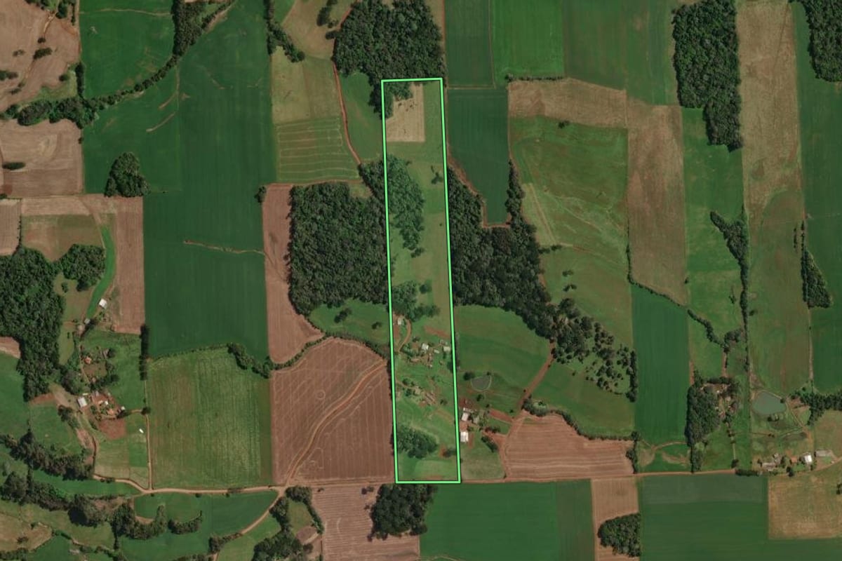 Imagem de satélite do imóvel rural em Tapejara (RS), com o contorno declarado no CAR desenhado por cima.