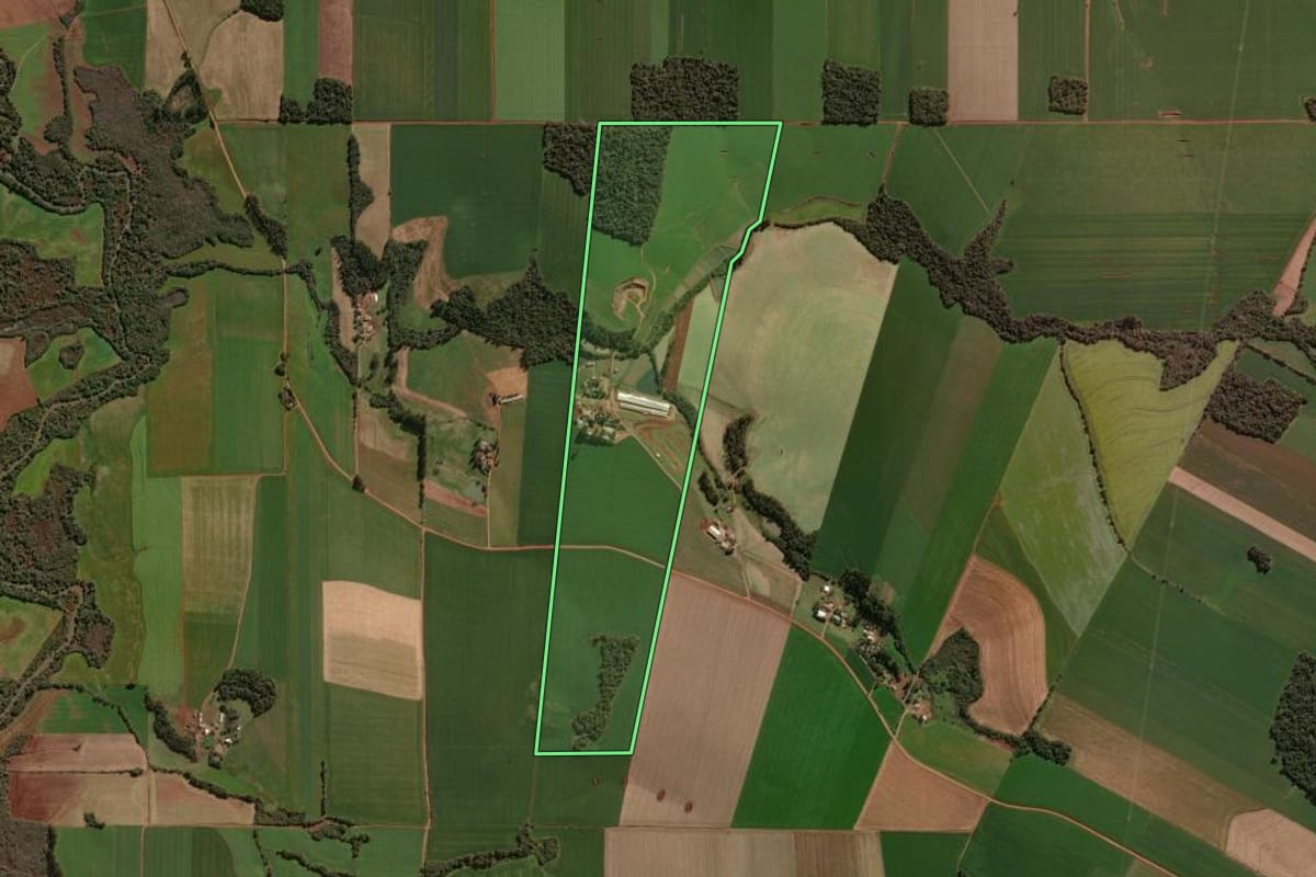 Imagem de satélite do imóvel rural em Tapera (RS), com o contorno declarado no CAR desenhado por cima.