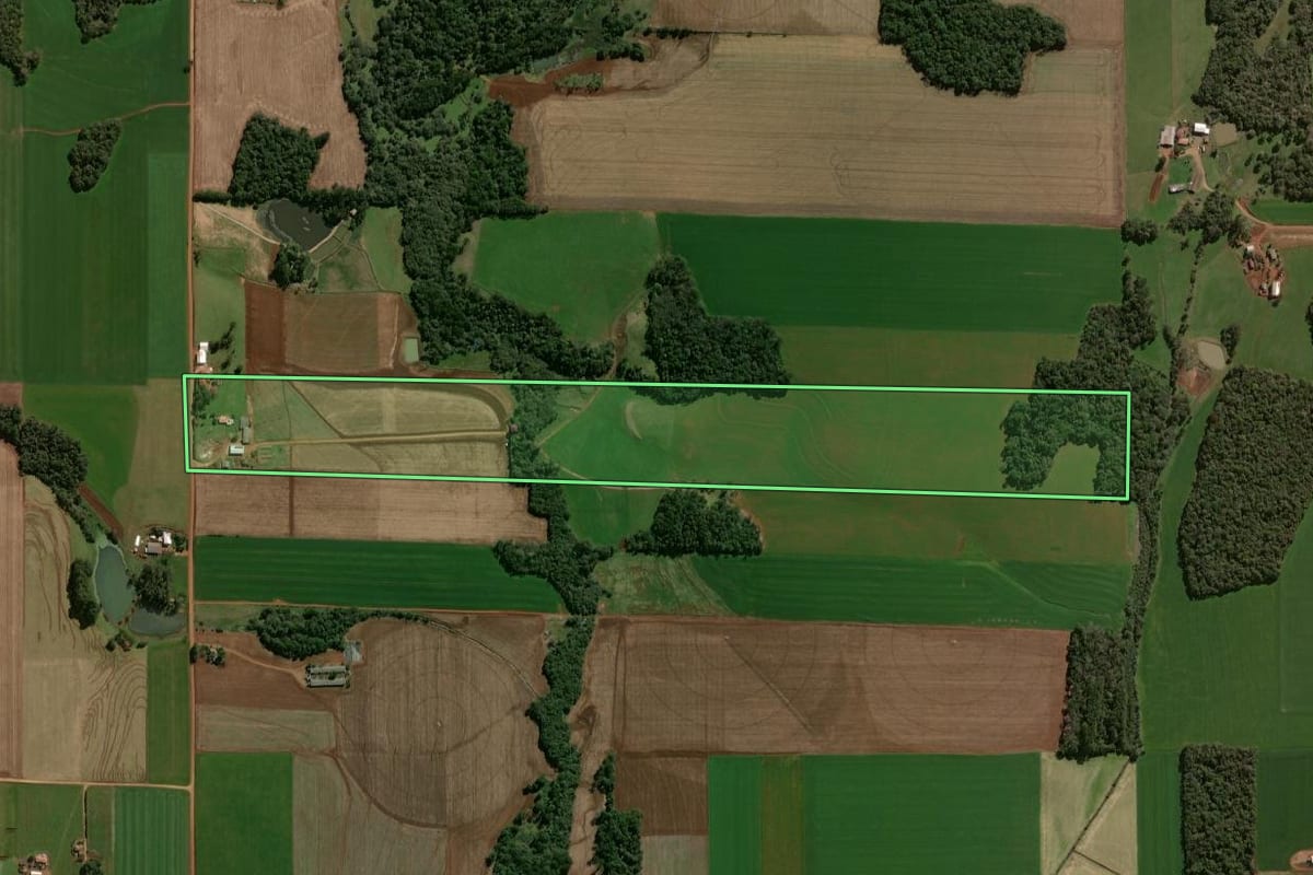 Imagem de satélite do imóvel rural em Tapera (RS), com o contorno declarado no CAR desenhado por cima.