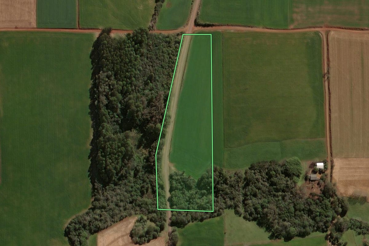 Imagem de satélite do imóvel rural em Tapera (RS), com o contorno declarado no CAR desenhado por cima.