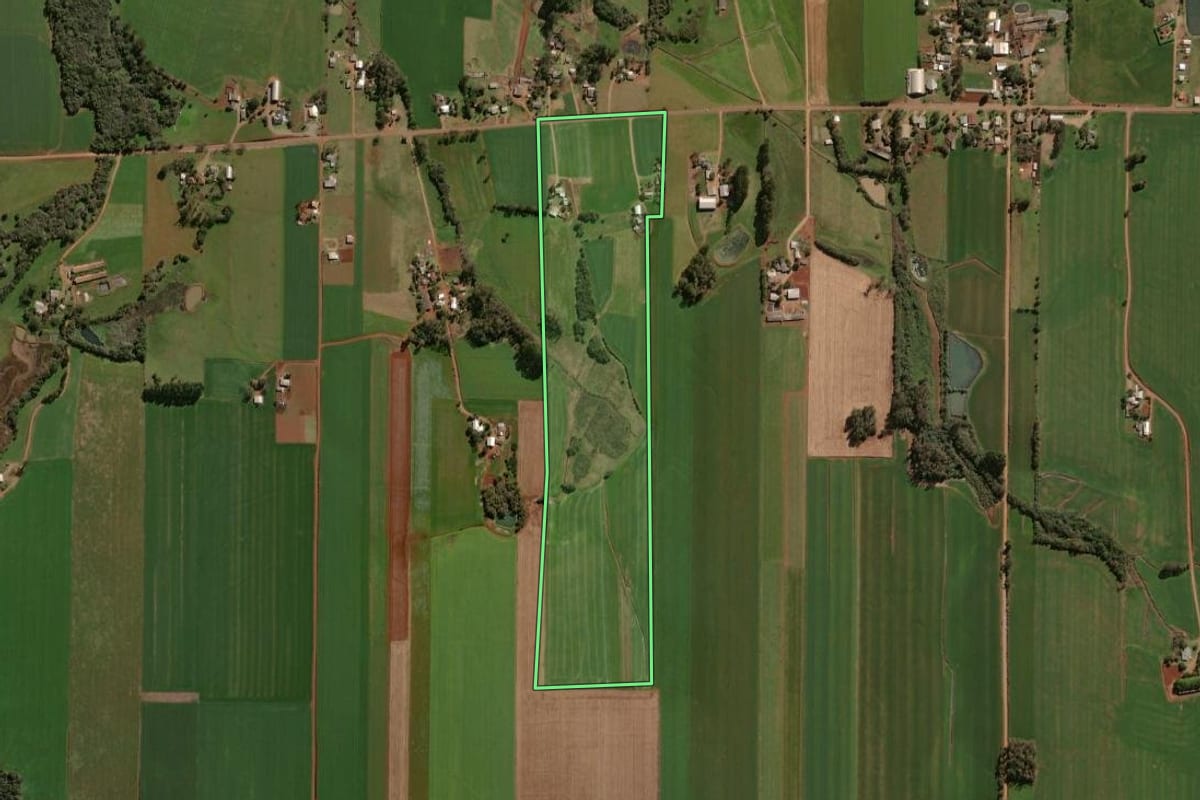 Imagem de satélite do imóvel rural em Tapera (RS), com o contorno declarado no CAR desenhado por cima.