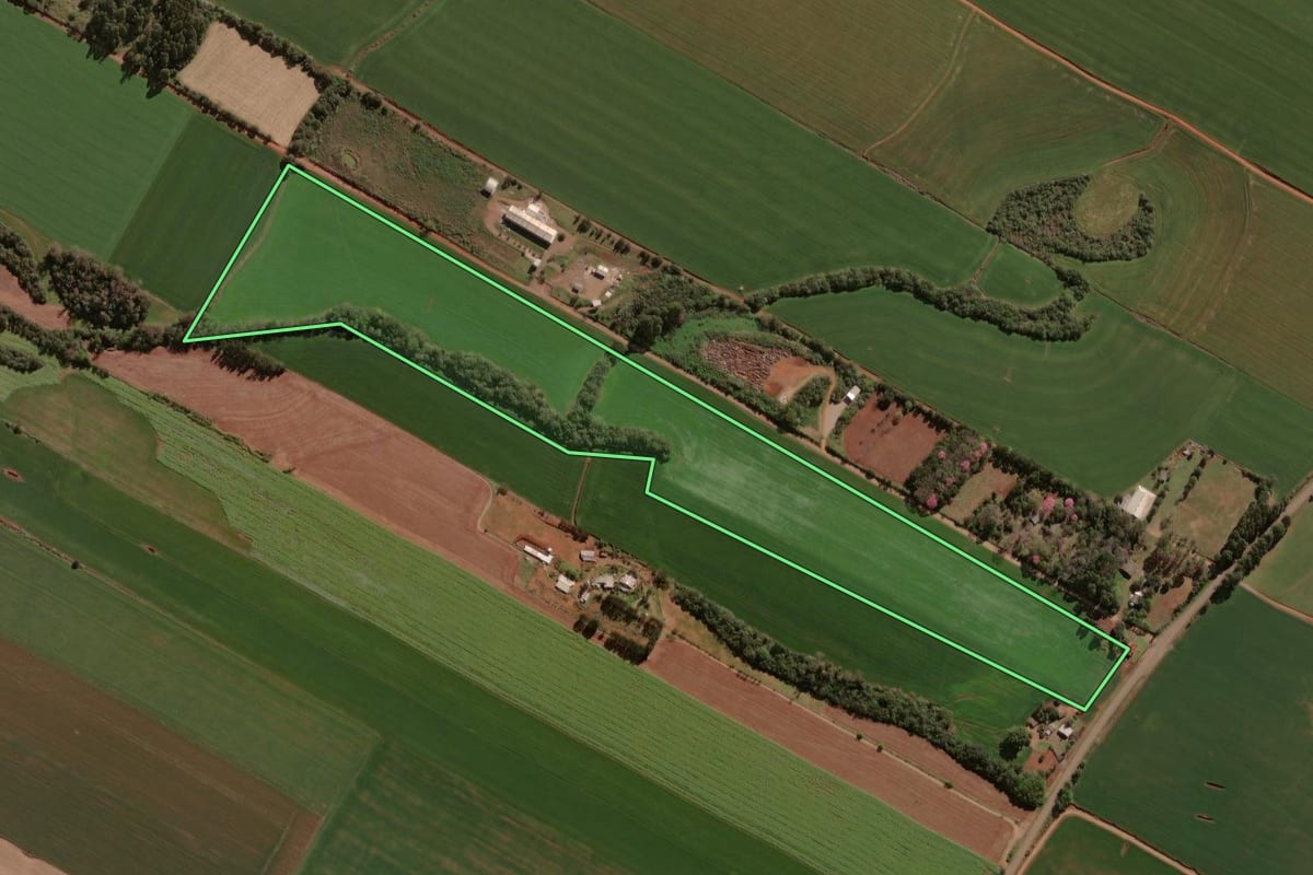 Imagem de satélite do imóvel rural em Tapera (RS), com o contorno declarado no CAR desenhado por cima.
