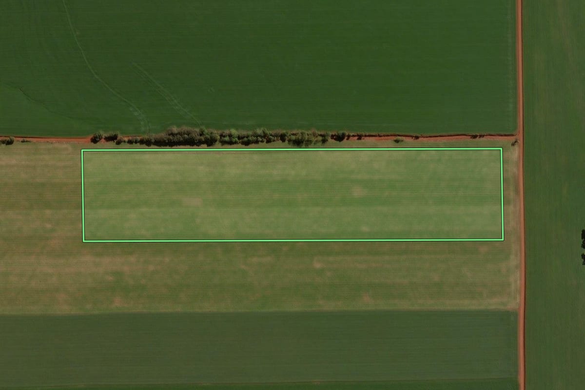 Imagem de satélite do imóvel rural em Tapera (RS), com o contorno declarado no CAR desenhado por cima.