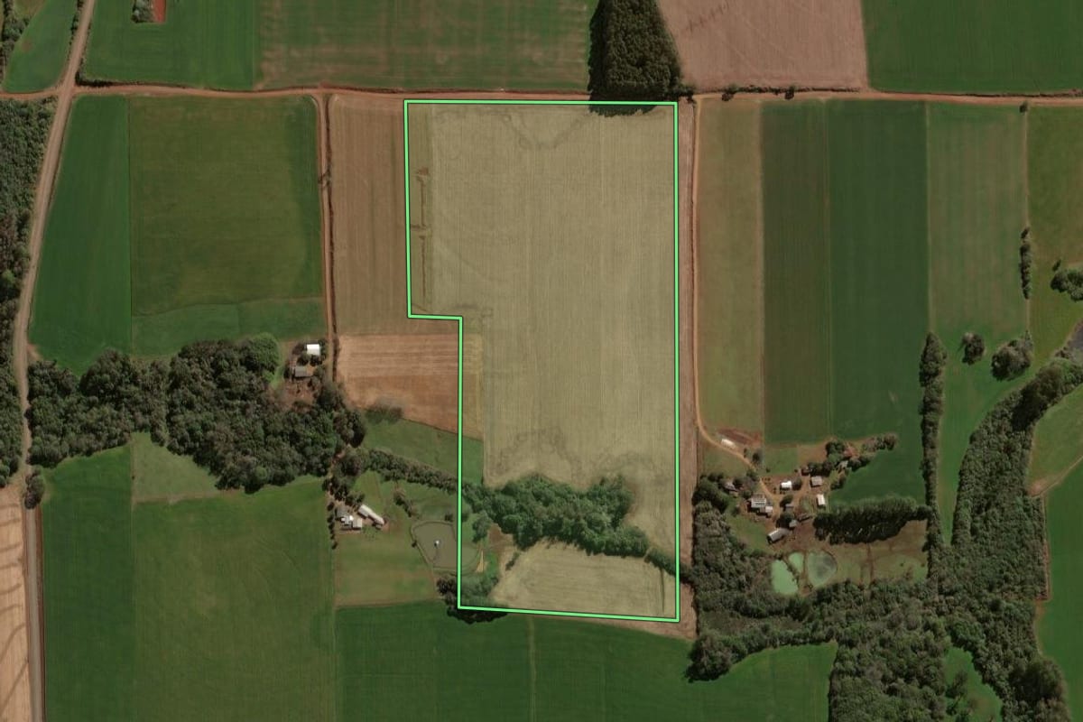 Imagem de satélite do imóvel rural em Tapera (RS), com o contorno declarado no CAR desenhado por cima.