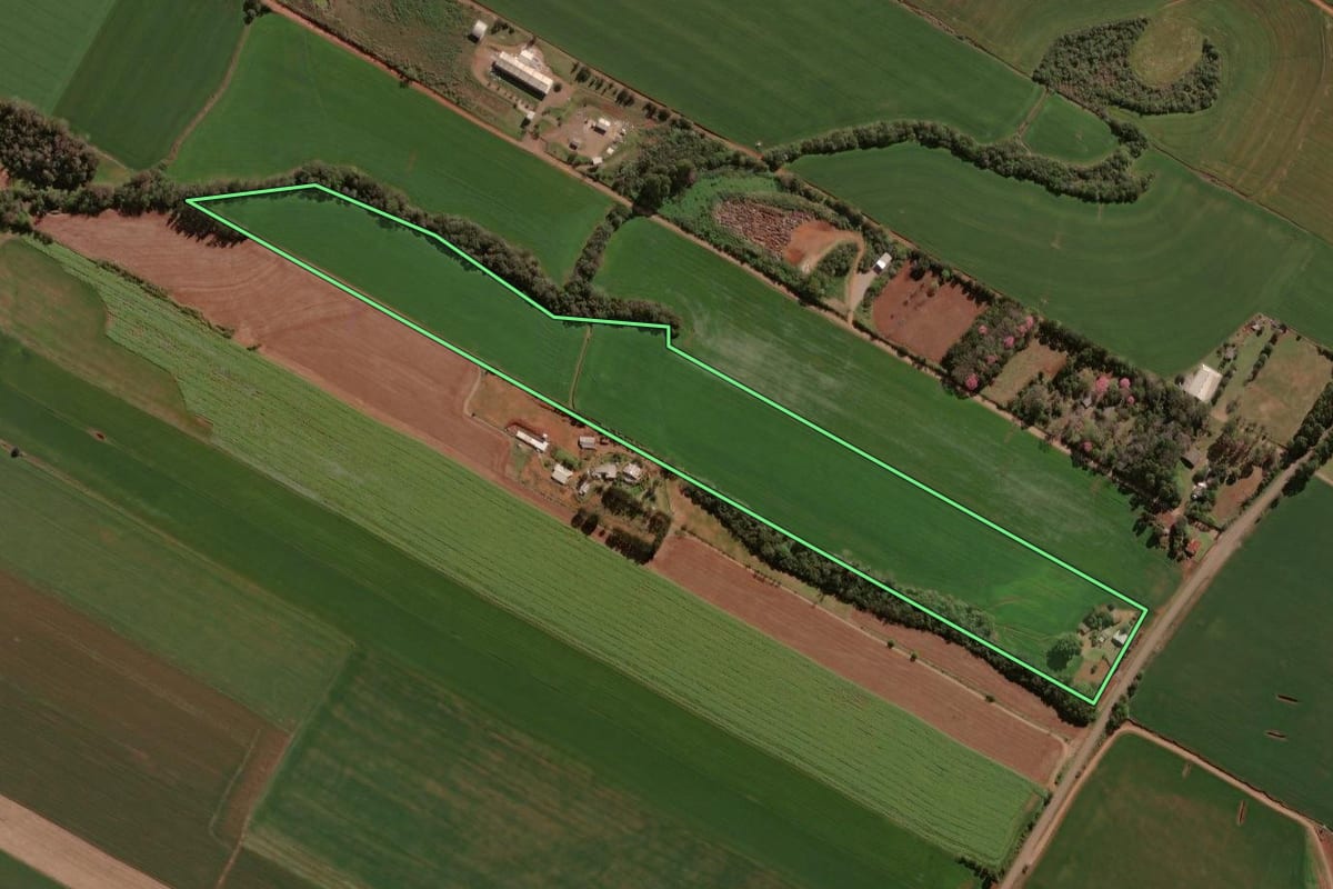 Imagem de satélite do imóvel rural em Tapera (RS), com o contorno declarado no CAR desenhado por cima.