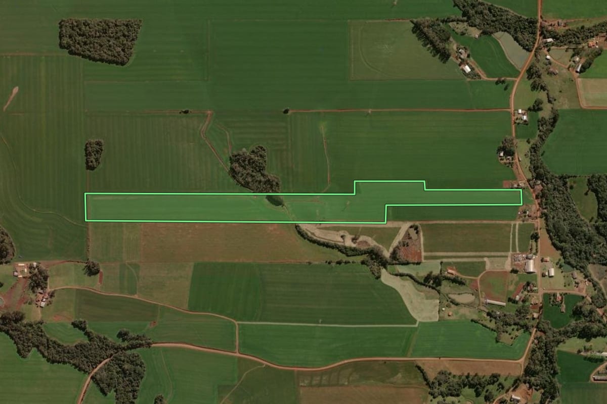 Imagem de satélite do imóvel rural em Tapera (RS), com o contorno declarado no CAR desenhado por cima.
