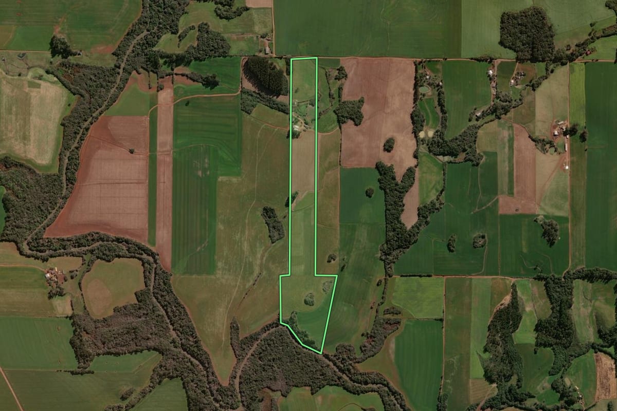 Imagem de satélite do imóvel rural em Tapera (RS), com o contorno declarado no CAR desenhado por cima.