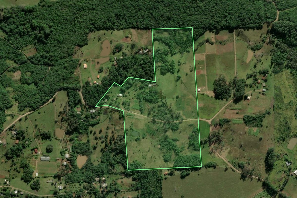 Imagem de satélite do imóvel rural em Taquara (RS), com o contorno declarado no CAR desenhado por cima.
