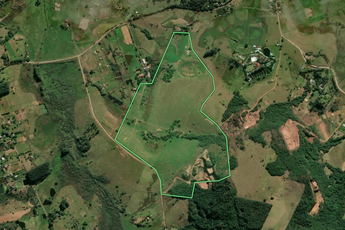 Imagem de satélite do imóvel rural em Taquara (RS), com o contorno declarado no CAR desenhado por cima.