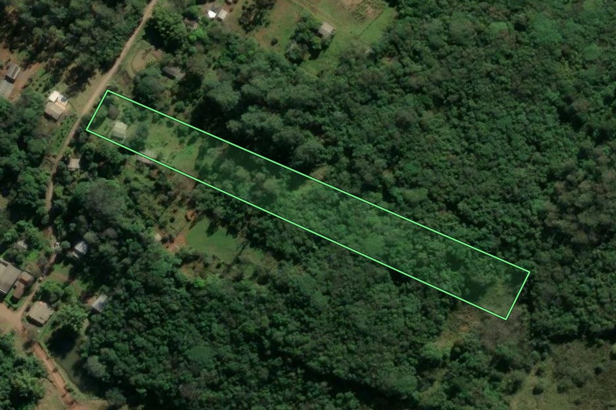 Imagem de satélite do imóvel rural em Taquara (RS), com o contorno declarado no CAR desenhado por cima.