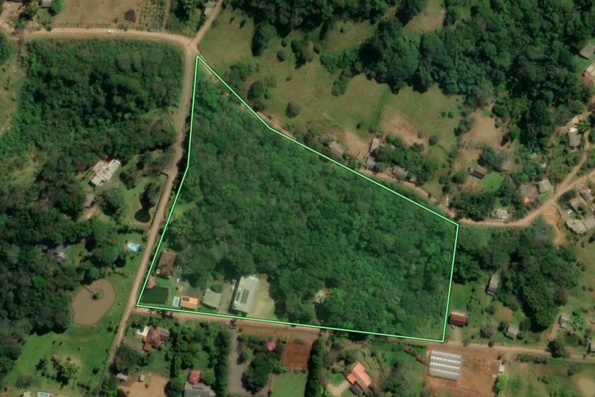 Imagem de satélite do imóvel rural em Taquara (RS), com o contorno declarado no CAR desenhado por cima.