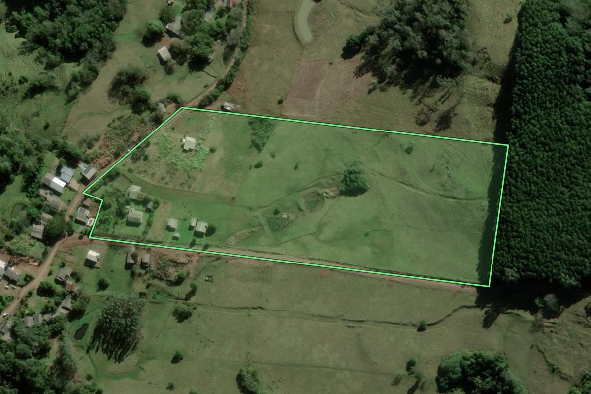 Imagem de satélite do imóvel rural em Taquara (RS), com o contorno declarado no CAR desenhado por cima.