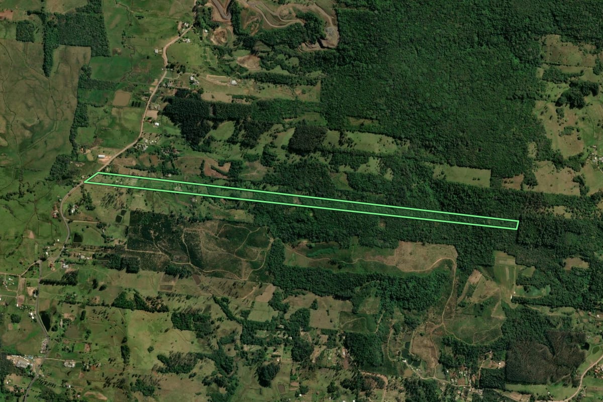 Imagem de satélite do imóvel rural em Taquara (RS), com o contorno declarado no CAR desenhado por cima.