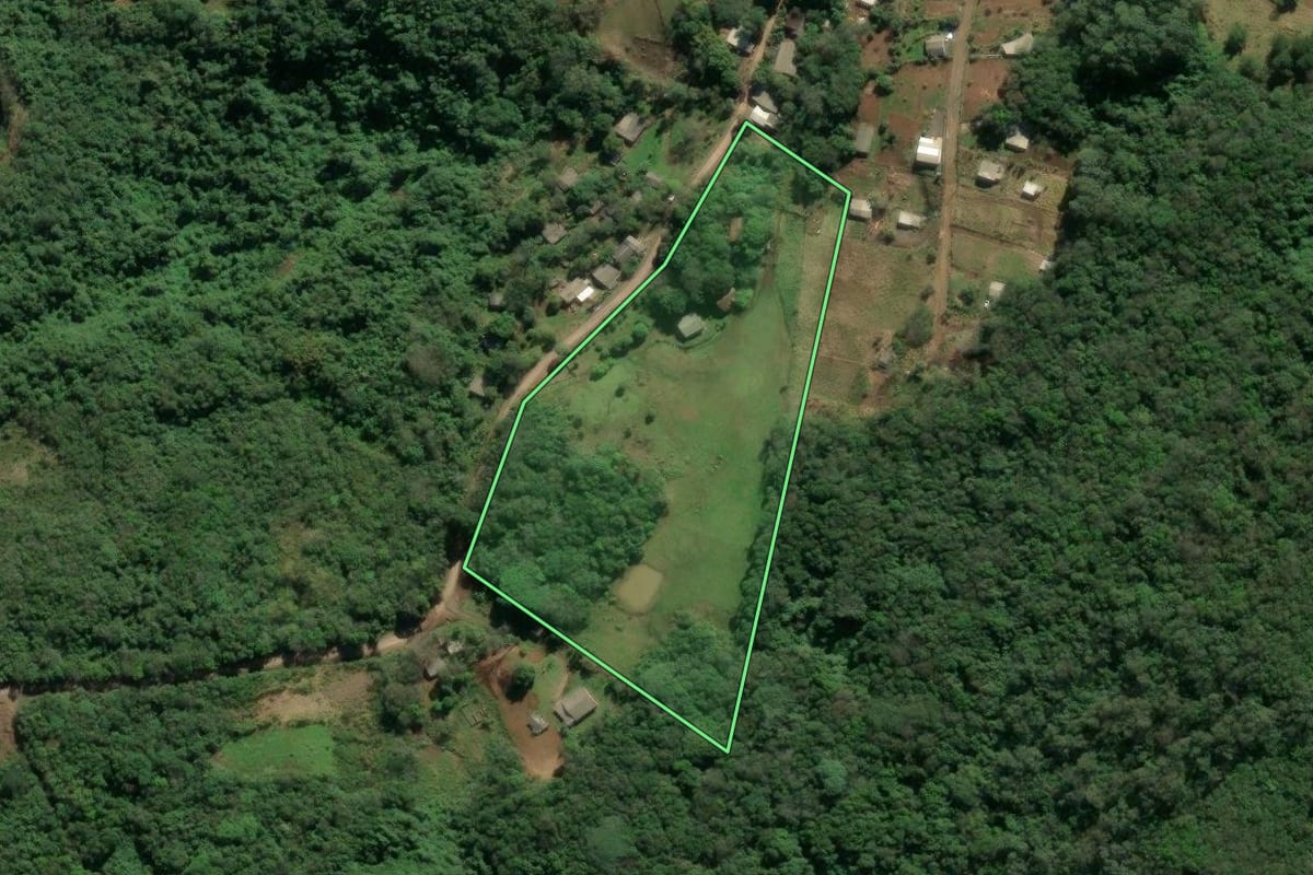 Imagem de satélite do imóvel rural em Taquara (RS), com o contorno declarado no CAR desenhado por cima.