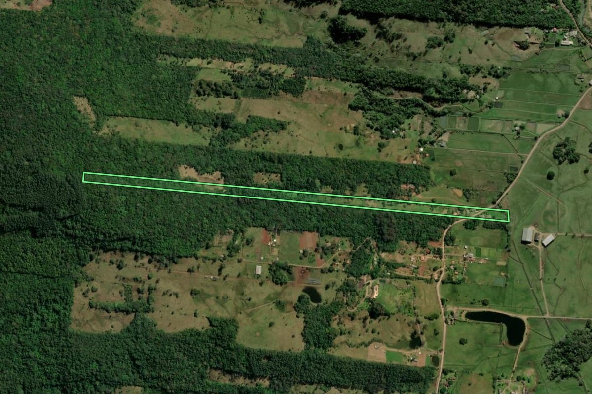 Imagem de satélite do imóvel rural em Taquara (RS), com o contorno declarado no CAR desenhado por cima.