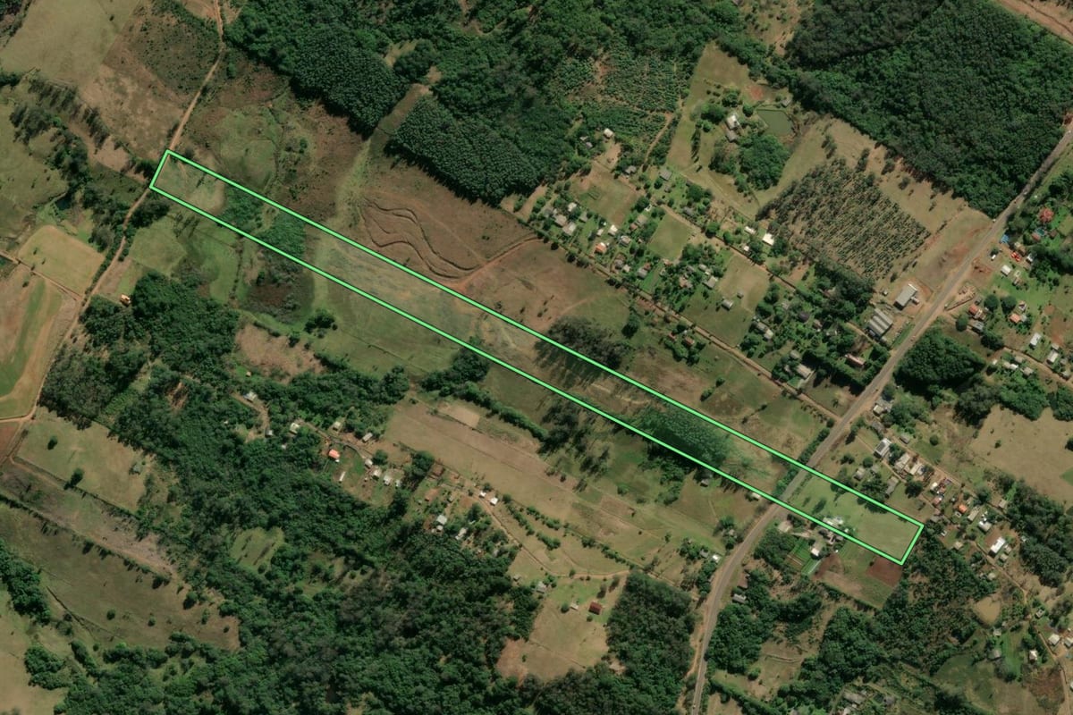 Imagem de satélite do imóvel rural em Taquara (RS), com o contorno declarado no CAR desenhado por cima.